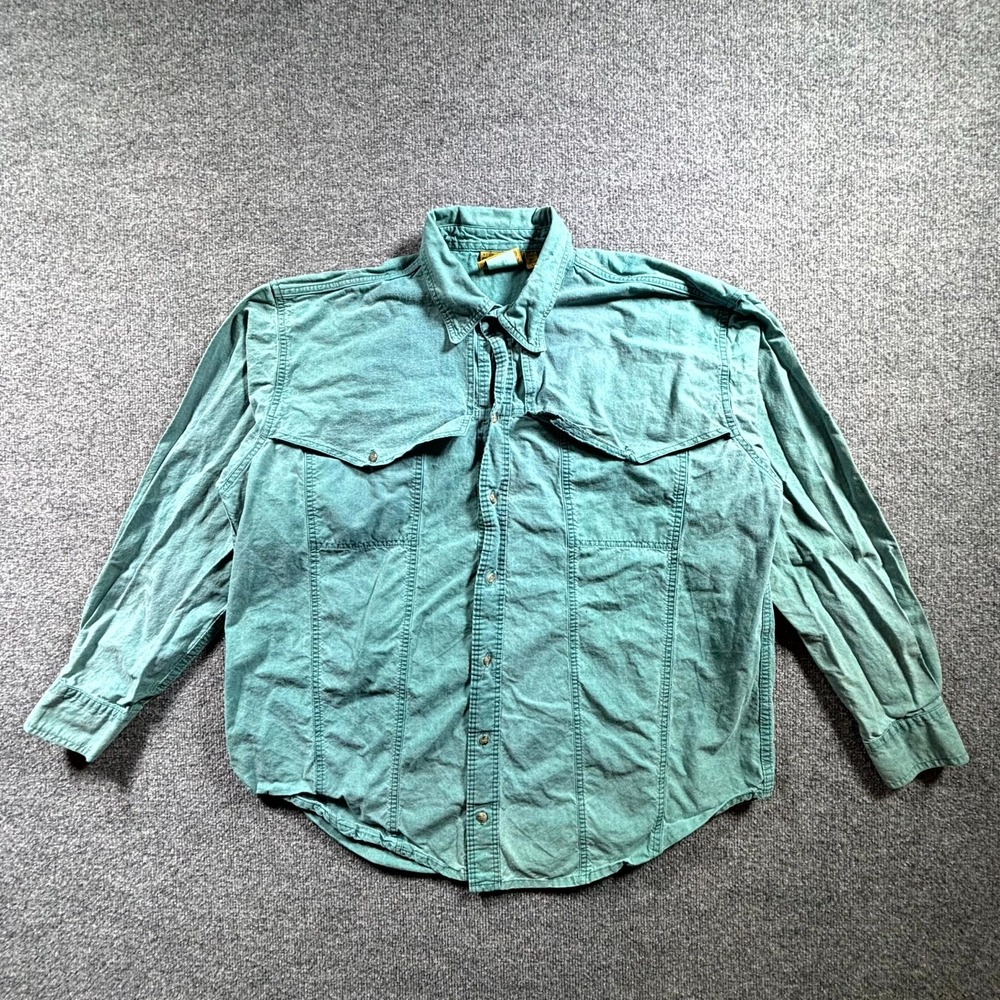 VTG Outback Trading Company Shirt Men's Large Green 100% Cotton Western Cowboy